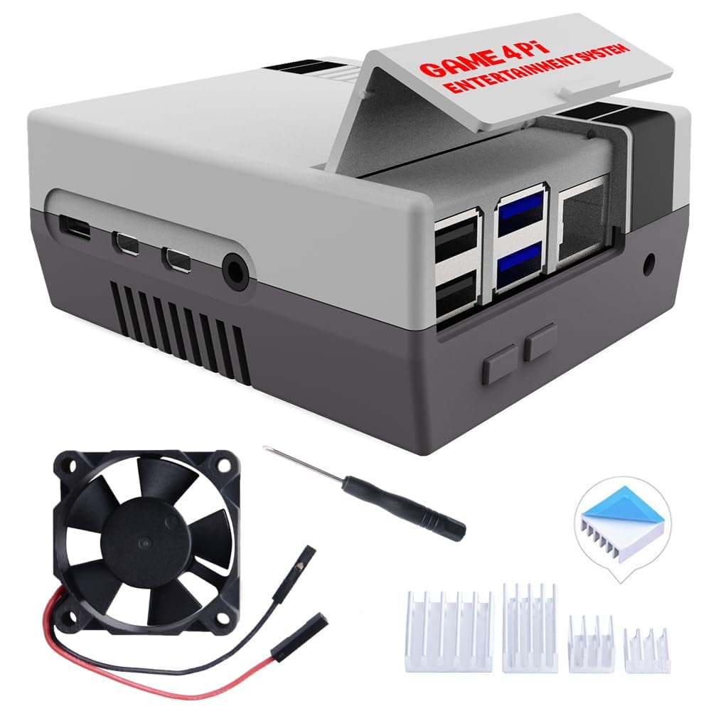 Case for Raspberry Pi 4, Pi 4 Case with Cooling Fan and Pi 4 Heatsink, Retro Gaming Game4Pi Case for Raspberry Pi 4 Model B/4B