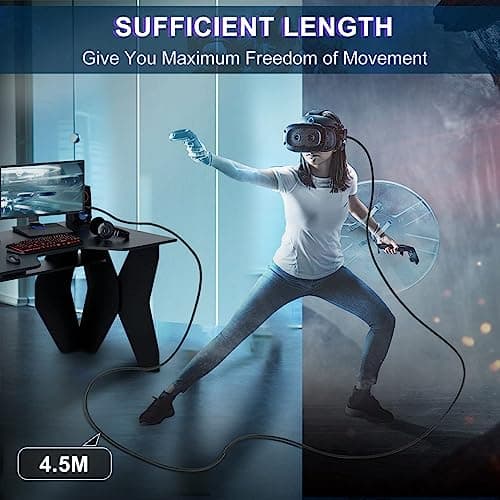 Professional VR Link Cable - Compatible with Meta Oculus Quest 2, 4.5 m VR Headset Cable Link for PC Gaming, High Speed Data Transfer and Charging USB C Cable