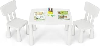 Costzon Kids Table and Chairs, 3 Piece Plastic Easy Clean Children Activity Desk for Reading, Drawing, Snack Time, Arts Crafts, Preschool, Kindergarten & Playroom, Toddler Table and Chair Set (White)