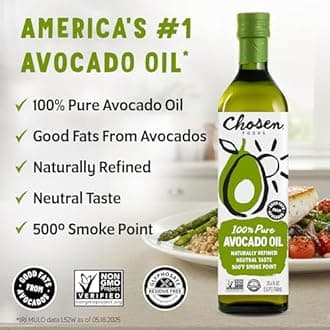 Chosen Foods 100% Pure Avocado Oil for Cooking - 25.4 floz - Rich in Good Fats, Naturally Refined, High Smoke Point, Non-GMO, Soy-Free, Canola Oil-Free, Gluten-Free, Keto + Recipe eBook