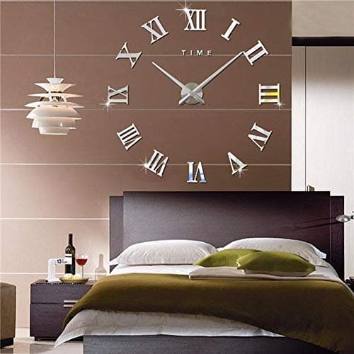 CreationStore DIY 3D Wall Clock Large Frameless Watch Mirror Surface Wall Art Clock for Living Room Bedroom Office Hotel Wall Decoration