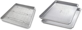 USA Pan Bakeware Half Sheet Baking Pan and Bakeable Nonstick and Cooling Rack Set, Metal & Bakeware Half Sheet Pan, Set of 2, Aluminized Steel
