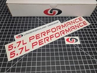 5.7L Performance Decals (2-Pack) Hemi V8 Hood Fender Racing Stickers Fits 2005+ Challenger Charger Ram Durango R/T 300C (Gloss Red, 2.0" H x 30.0" L)
