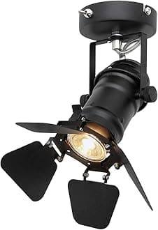 Industrial Vintage Flush Mount Single Adjustable Ceiling Light/Wall Spotlight Retro Black Metal Studio Sconce Lamp M0098