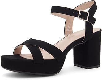 Shoe Land Platform Heels for Women – 3 Inch Chunky Block Heeled Sandals, Square Open Toe, Ankle Strap Dressy Strappy High Heels for Wedding, Party & Evening Events