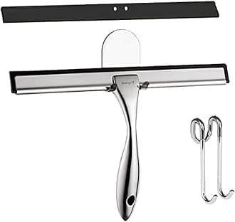 Ibergrif M34101 Shower Squeegees, Silicone Window Squeegee, Shower Cleaner for Window, Glass, Shower Door, Car Windshield, Include Shower Hooks, Stainless Steel