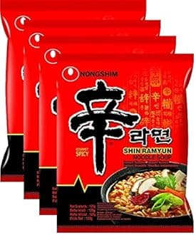 Nongshim Shin Ramyun Korean Style Spicy Noodle Soup Instant Noodles, 4.23 oz ℮ 120 g, 4 Pack