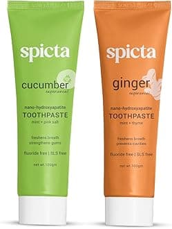Spicta Cucumber Mint & Ginger Mint Natural Hydroxyapatite Toothpaste | Teeth Whitening, Removes Bad Breath, Tartar, Plaque I Herbal, Fluoride Free, SLS Free Toothpaste for Adults & Kids | Pack of 2