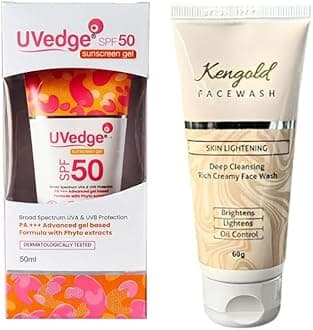 - Uv-edge Spf 50 Sunscreen Gel For All Skins & KENGOLD DeTan Glutathione Facewash Combo (50ml + 60ml)