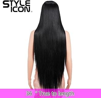 Style Icon 36” Super Long 13x4 Lace Wig Easy-360 Lace Frontal Wigs Free Part Lace Front Wigs with Baby Hair (36“, 1B)