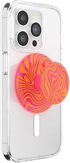 PopSockets Round Phone Grip Compatible with MagSafe, Adapter Ring Included, Phone Holder, Wireless Charging Compatible - Swirl Aviation Orange