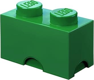 LEGO Storage Brick 2 - studs Green, Stackable Storage Box, 2.6L – LEGO Product, Plastic Storage Box with Lid, Desk Storage, Room Storage, Toy Box