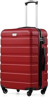 28 Inch Large Suitcase for Checked Luggage, Business Trip, ABS+PC, Lightweight Hard Shell Luggage with 360°Rubber Spinner Wheels, YKK Zipper, Telescopic Handle, TSA Lock, Spinel Red