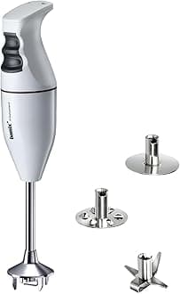 bamix® Classic Immersion Blender 150W – Swiss Made 2-Speed Hand Blender with 3 Blades (Multipurpose Blade, Beater & Whisk) for Soups, Smoothies, Purees & More – White