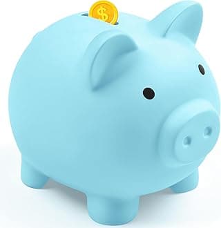 Vcertcpl Unbreakable Plastic Piggy Bank - Money Saving Box for Cash, Kids & Adults, Blue