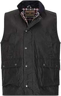 Wax Winchester Gilet for Men – Water-Resistant Wax Cotton Bodywarmer with Corduroy Collar and Tartan Lining