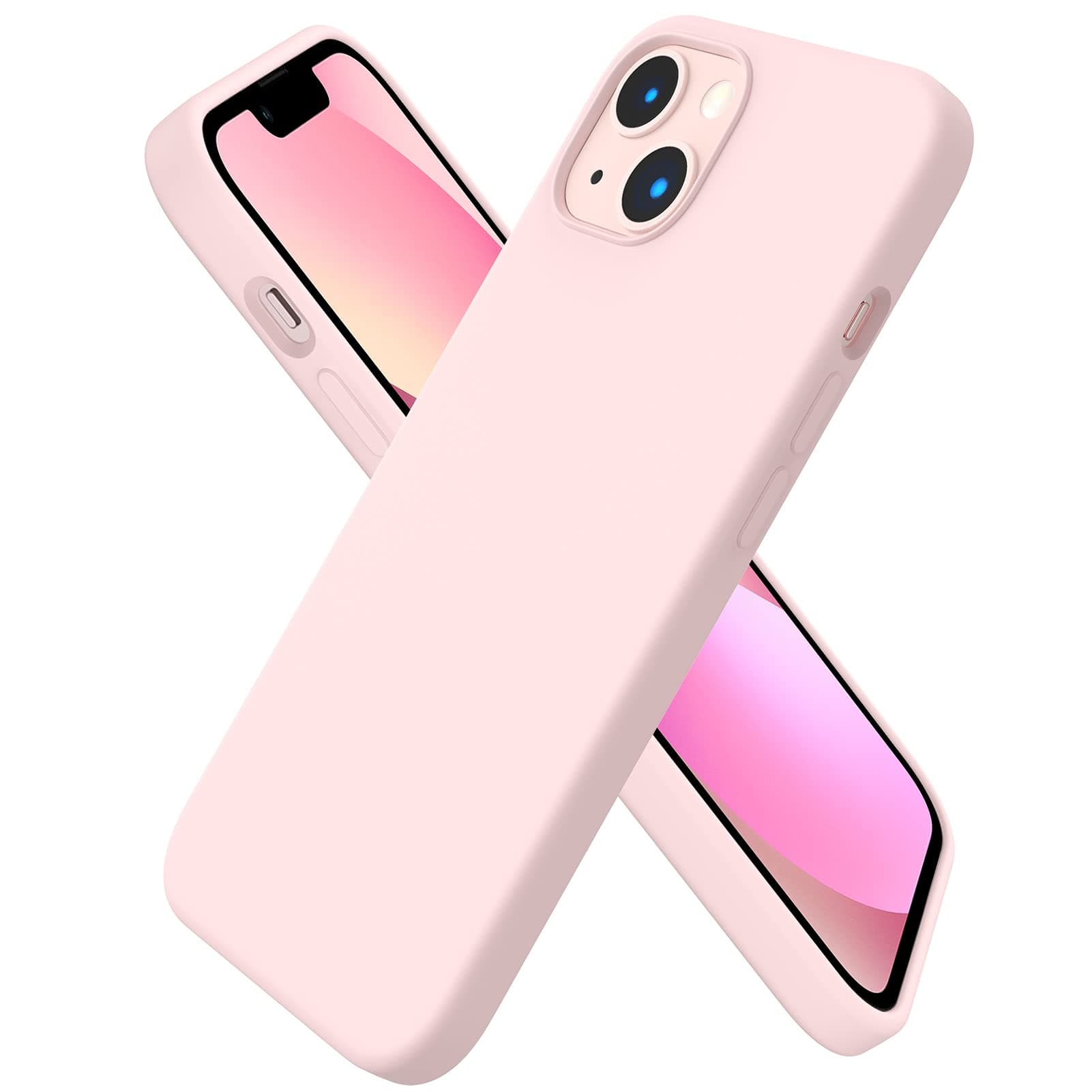 ORNARTO Compatible with iPhone 13 Case 6.1, Slim Liquid Silicone 3 Layers Full Covered Soft Gel Rubber Phone Case Protective Cover 6.1 Inch-Chalk Pink