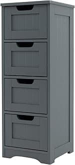 COSTWAY Bathroom Floor Cabinet, Freestanding Wooden Storage Cupboard with 2/4 Drawers, Bathroom Storage Unit Slim Side Cabinet Organizer for Living Room and Hallway (4 Drawers, Grey)