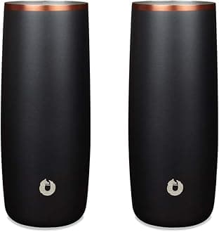 Premium Vacuum Insulated Stainless Steel Cocktail Glass/Drink Tumbler, Set of 2, Drinks Stay Icy Cold, Thermal Highball Glasses, Elegant Home Entertaining, Classic Barware, 14.5 oz, Black/Gold