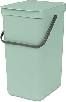 Brabantia Sort & Go Kitchen Recycling Bin | S / 4.2 Gal / 16L | Jade Green | Removable Stay-Open Lid, Carry Handle | Trash Can for Bottles, Cans, Paper, Glass | Wall-Mounting Bracket Included