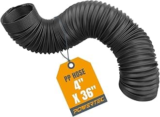 POWERTEC 70128 4-Inch Flexible Dust Collection Hose, Left Spiral, Black