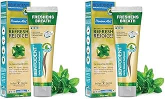 Bentodent Toothpaste - Natural Toothpaste For Entire Family Incl Kids - Your Daily Oral Detox, Cleanse & Remineralize - Foam Free, Fluoride Free (Premium Mint) 100G (Pack of 2)