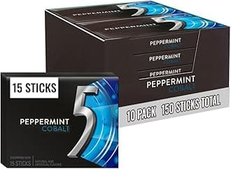 Peppermint Cobalt Sugar Free Chewing Gum Bulk, Stimulate Your Senses While Listening to Your Favorite Music, Mini Purse Essentials, 15 Sticks (Pack of 10)