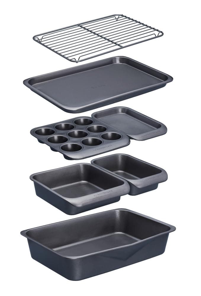 KitchenCraft MasterClass Smart Space Non-Stick Carbon Steel Stackable Baking Set (Includes Roasting Tin, Baking Tray, Muffin Tray and 7 Piece Set)