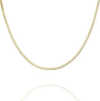 PAVOI Italian Solid 925 Sterling Silver, 22K Gold Plated Chain Necklaces | Snake, Square Box, Cable, Super Flex Curb, Miami Cuban and Rope Diamond-Cut Herringbone Necklace for Women and Men | MADE IN