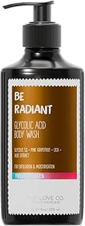 THE LOVE CO. Be Radiant 5% Glycolic Acid Body Wash | Body Wash Shower Gel for Dark Spots & Dark Patches | Helps Improve Rough, Bumpy & Strawberry Skin | For Men & Women - 250ml