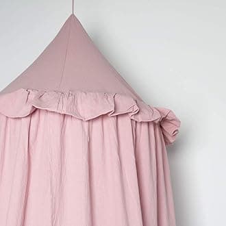 IBIZA VIBE MAMERIA Kids Bed Canopy with Frills Cotton Hanging Tent Curtain Net for Reading Nook Hideaway Bedding Play Room Decor (Dusty Rose)