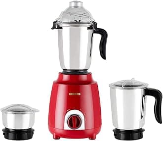 GEEPAS 600W 3-in-1 Mixer Grinder | Stainless Steel Jars, Blades | 3 Speed Control, Perfect for Chutney, Dry & Wet Fine Grinding Mixing | Overload Protection | Shockproof Body | 2 Year Warranty, Red