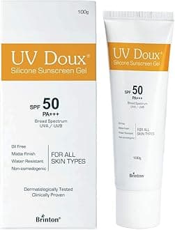 - UV Doux Silicone Sunscreen Gel SPF 50 PA+++|India’s No.1 Dermatologist Recommended Brand|Invitro,In-Vivo Tested|UVA/UVB Protection, Benzene Free|No White Cast |Oily & Acne-Prone Skin |100 g