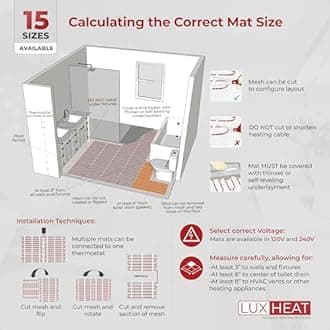 LuxHeat 45sqft Floor Heating Mat Kit – 240v Electric Radiant Infloor Heating System – Heated Flooring System for Tile & Laminate - Includes UWG4 WiFi Programmable Thermostat w/GFCI, Alarm & Sensor
