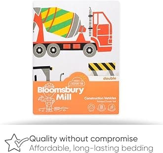 Bloomsbury Mill - Construction Vehicles - Trucks, Diggers & Cranes - Kids Bedding Set - Double Duvet Cover and 2 Pillowcases