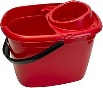 Plastic Mop Bucket with Wringer 12 Litre – Colour Coded Cleaning Floor Plastic Mop Bucket with Side Lip for Easy Pouring for General and Small Area Cleaning - Red