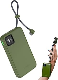 URBN 10000mAh Power Bank with Built-in Type-C Cable | 22.5W Super Fast Charging | Smart LED Display | Pocket Size | Dual Type C PD + USB Output | Two-Way Fast Charge | Portable Charger - Camo