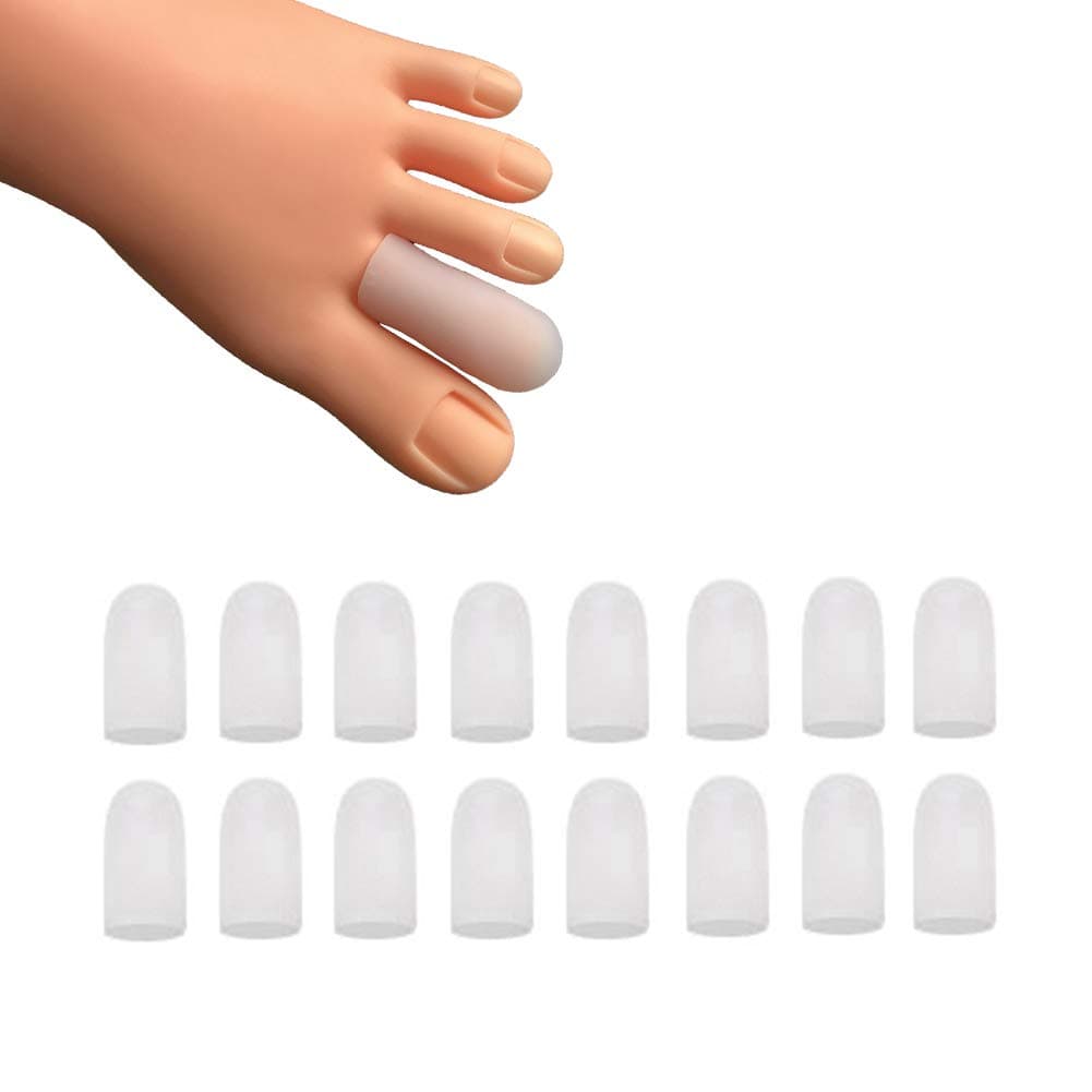 16 Pieces Toe Caps, Toe Protector Toe Covers, Toe Cushion to Protect Toe from Rubbing, Ingrown Toenails, Corns, Blisters, Hammer Toes and Other Painful Toe Problems (White)