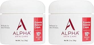 Alpha Skin Care Essential Renewal Cream, 10% Glycolic AHA, Anti-Aging Formula, Reduces Lines & Wrinkles, Alpha Hydroxy Acid Exfoliates for Smoother Skin, Normal, Sensitive or Dry Skin, 2 Oz, Pack of 2