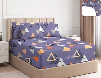 BSB HOME Premium Cotton Elastic Fitted Bedsheets with 2 King Size Pillow Covers | Double Bed with All Around Elastic 180 TC Supersoft | (72x78,Grey & Orange)