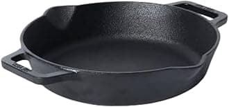 Pre Seasoned Cast Iron Skillet | Fry Pan | Iron Pan | Cast Iron Cookware| Cast Iron Frying Pan with 2 Side Handles | Gas and Induction Compatible, 22cm/ 1.3 litres, Black