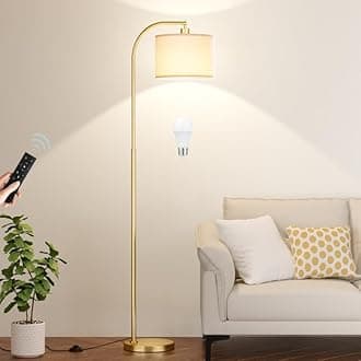 Ambimall Arc Floor Lamp with Remote and Stepless Dimmable Bulb, Colors Temperature & Brightness Adjustable, Gold Floor Lamps for Living Room（Deep Beige Shade & Gold Pole）
