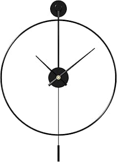 SHISEDECO Classical Large Modern Round Minimalist Wall Clock with Swing Pendulum, Non-Ticking Silent Metal Decorative Creative Art Clocks for Home, Living Room, Bedroom, Study, Office (20", Black)