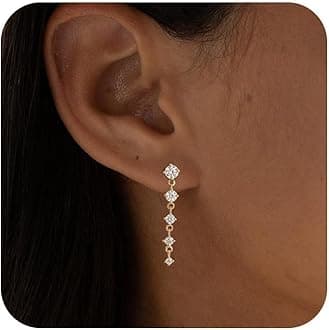 14K Gold Plated Butterfly Dangle Earrings for Women - Dainty, Trendy, Hypoallergenic CZ Drop Earrings - Simple Long Dangling Jewelry