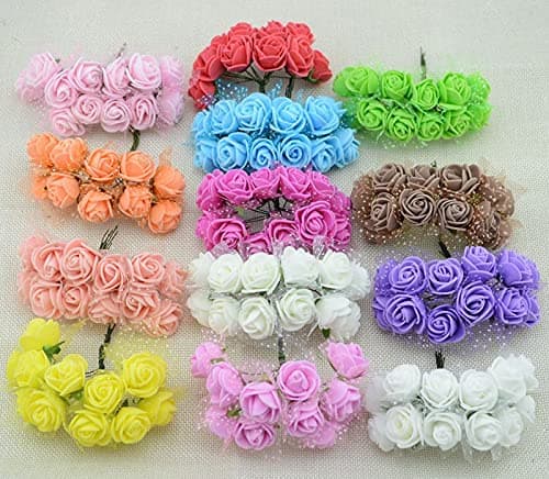 - 72 pcs Beautiful Mini/Small/Tiny Artificial Flowers for Art/Craft & Decoration (Multicolour)