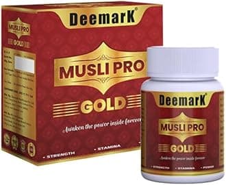 Musli Pro Gold 30 Caps with Gold Dust, Kesar, Pure and Natural Shilajit | Improve Strength and Stamina