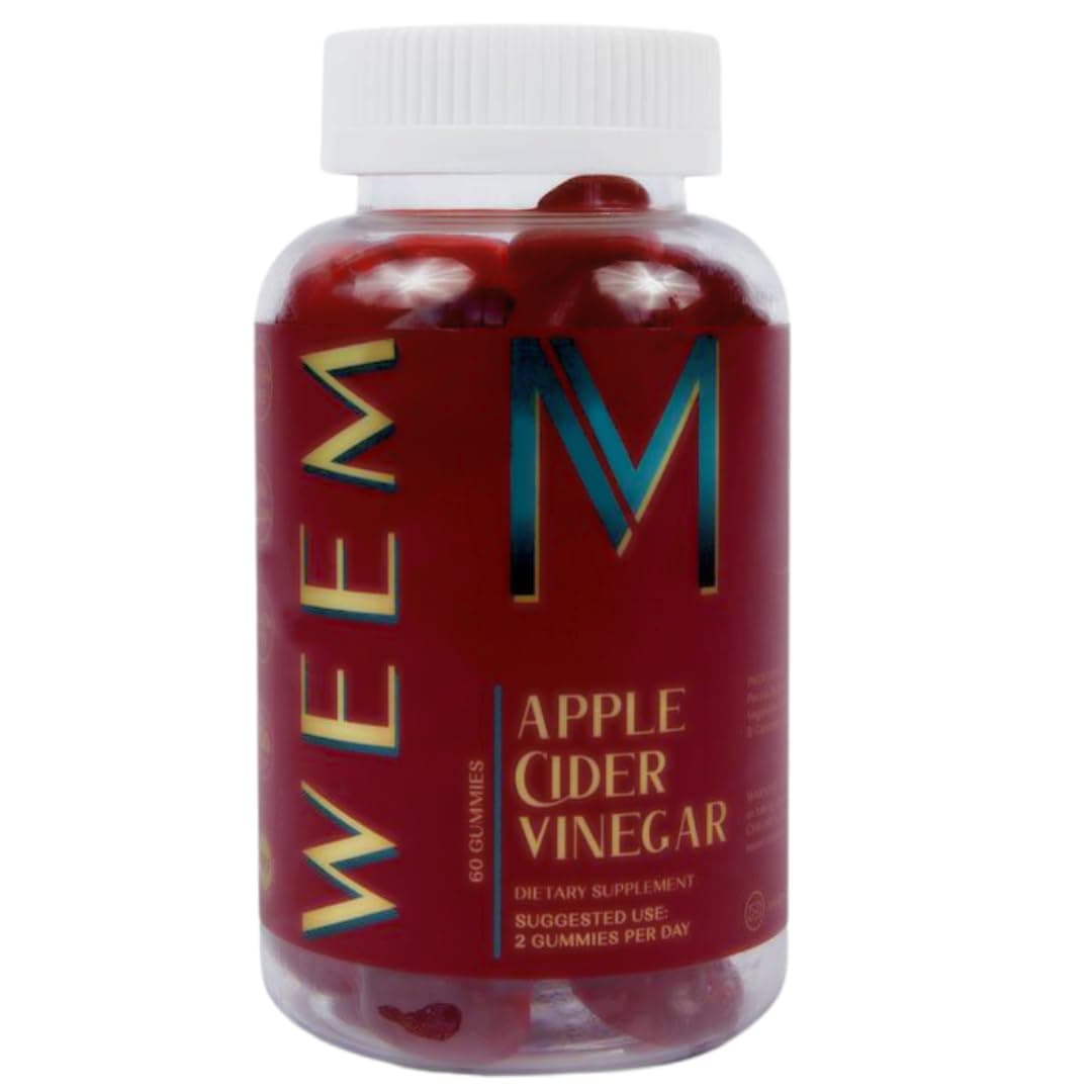 WEEM Apple Cider Vinegar Gummies - Natural, Vegan ACV with Folic Acid- Gluten Free - Vitamin B12 - Premium Detox & Weight Supplement- Helps Digestion for Women and Men