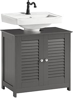 SoBuy Bathroom Cabinet Under Sink Cabinet Storage Organizer Wash Basin Vanity Unit with Double Shutter Doors, Cupboard Suitable for Pedestal Sinks (Dark grey) خزانة حمامFRG237-II-DG