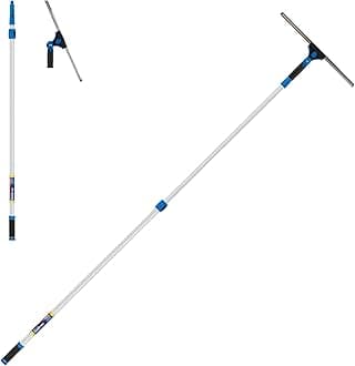 Professional Connect and Clean 18” Grip Swivel Window, Glass Squeegee, and 8’ Pole, 180-Degree Pivoting Handle with Lock, Cleaning Supplies for Streak-Free Results