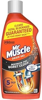 Mr Muscle Drain Unblocker Liquid (500ml), Sink & Drain Cleaner, Strong & Fast Acting Heavy Duty Drain Gel, Dissolves Clogs, Works 3x Better Than Bleach, Safe for All Pipes